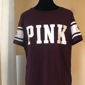 PINK maroon football style t shirt